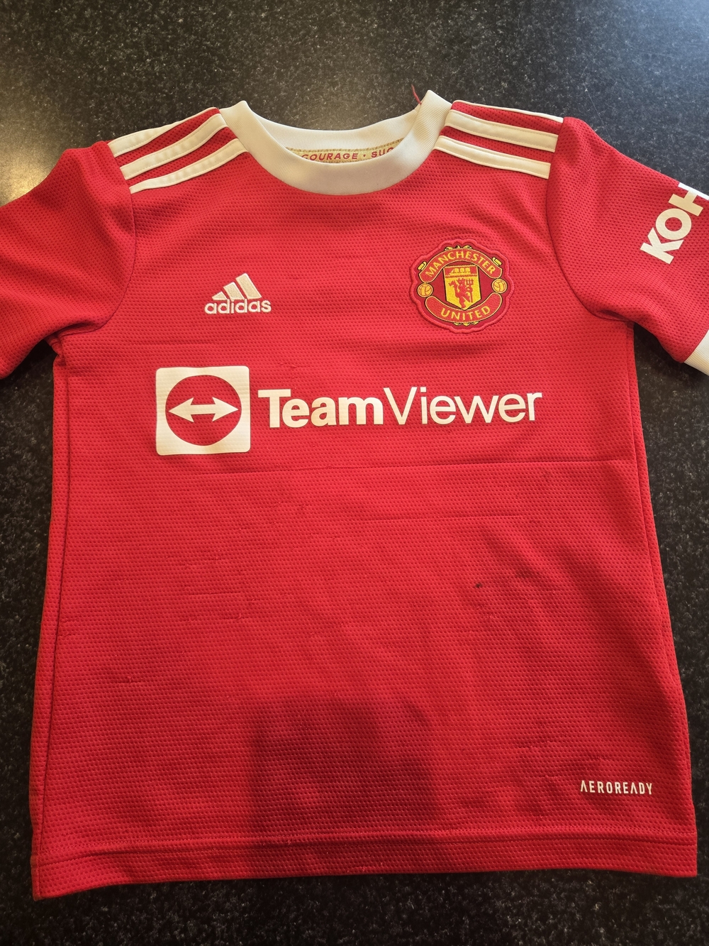 adidas Kids Manchester United Red Jersey with White Accents